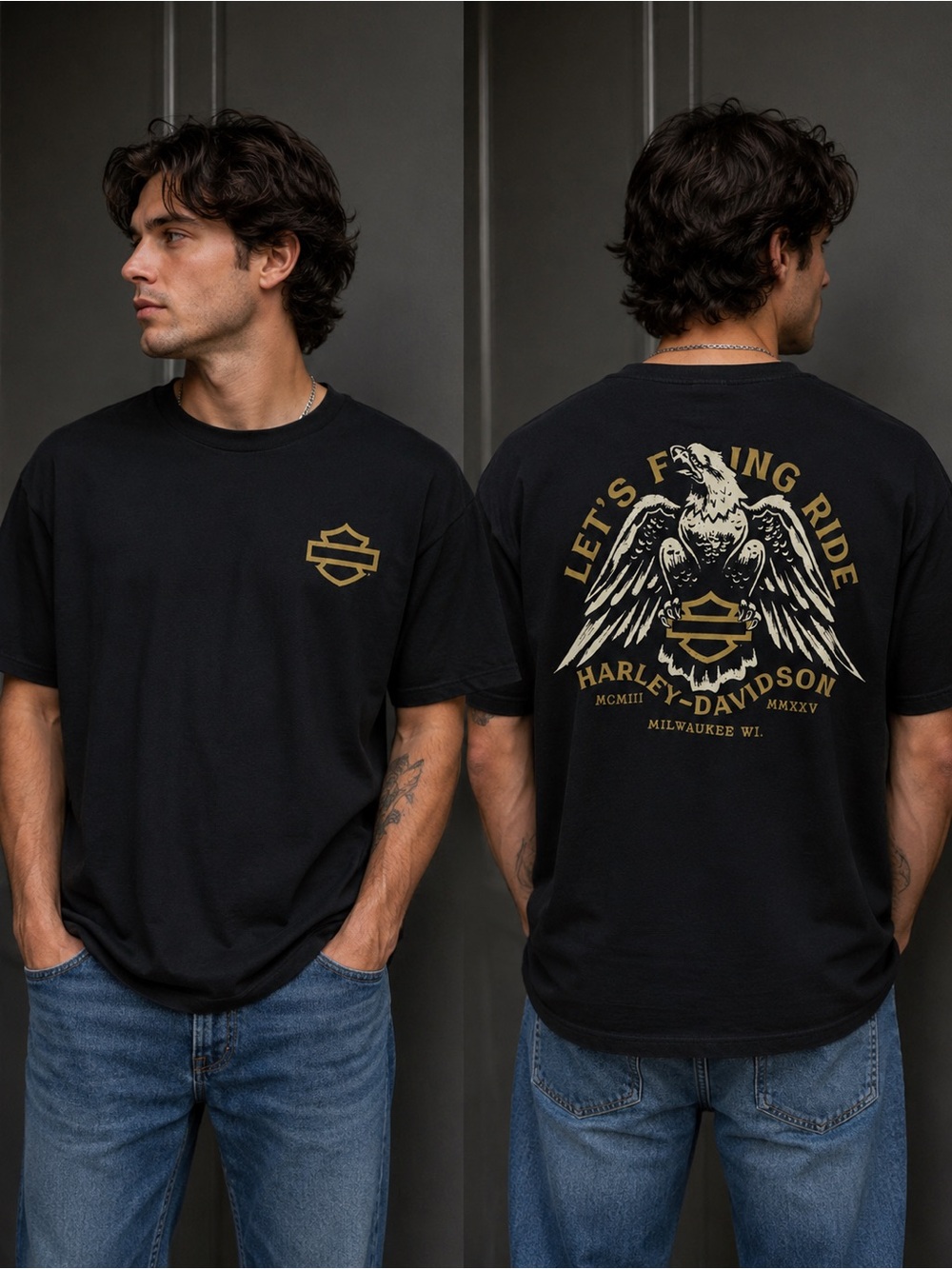 Harley-Davidson Black T-Shirt with Gold Shield Logo